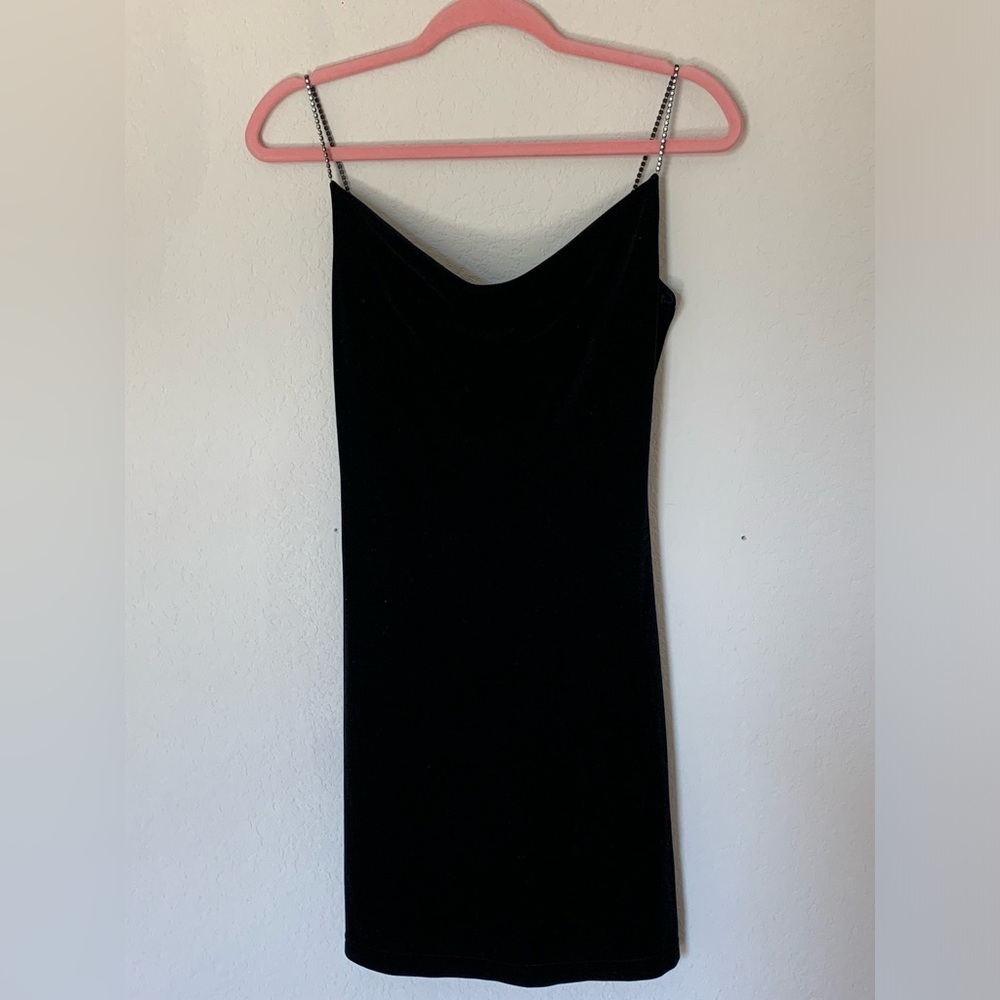 Vintage Velvet Cowl Neck Rhinestone Strap Mini Dress